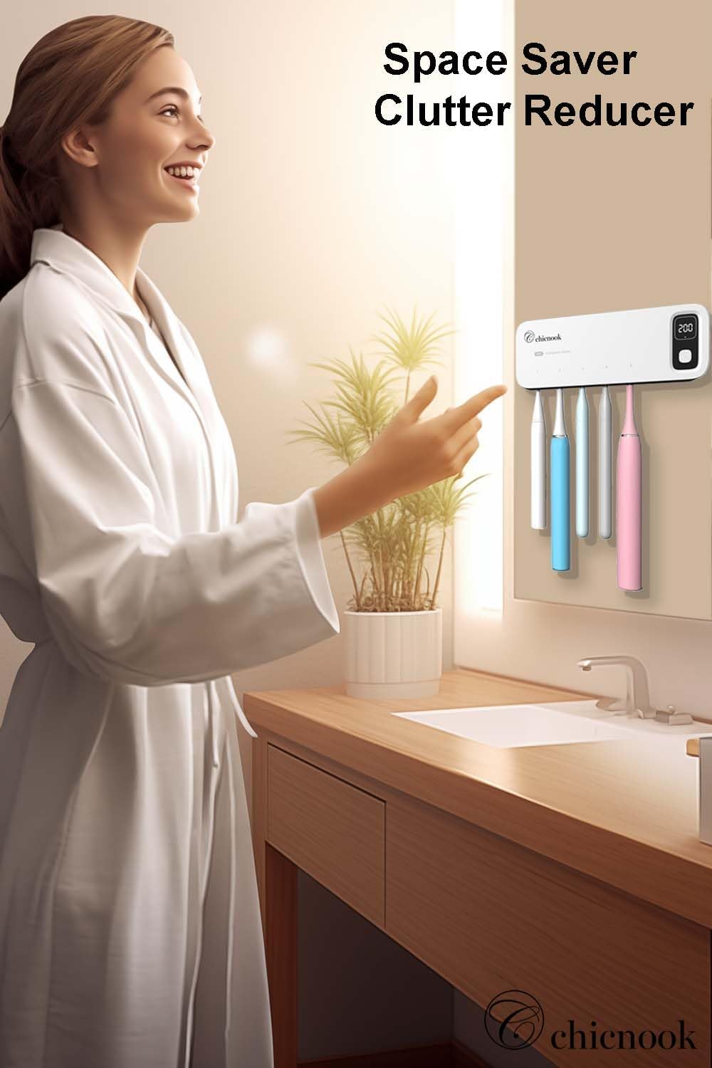 UV Toothbrush Holder, Sanitizer Cleaner Dryer, Wall Mounted with Rechargeable Battery