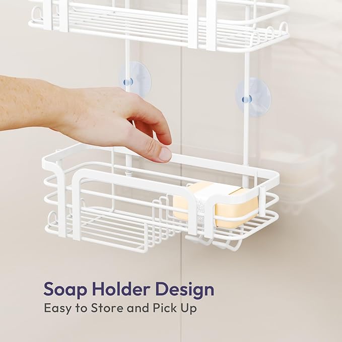 SWTYMIKI Shower Caddy Hanging Organizer - Over the Door Shower Caddy with Soap Holder, 11 Hooks, 2 Installation Ways, Stainless Steel Rustproof Bathroom Organizer, Black