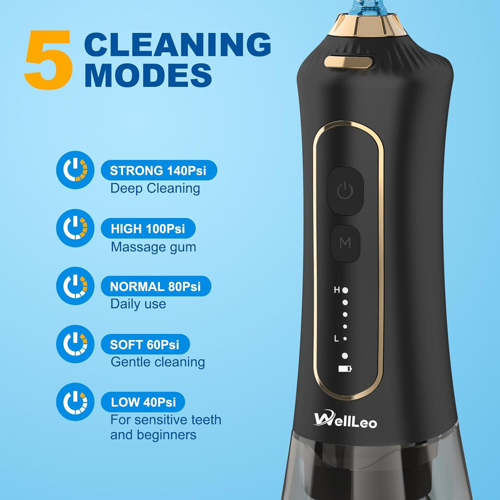 Water Flosser for Teeth, 300ML Cordless Oral Irrigator Rechargeable Dental Flosser Picks with 5 Modes 5 Jet Tips,IPX7 Waterproof Teeth Cleaner for Braces Gum Care, Home Travel Use