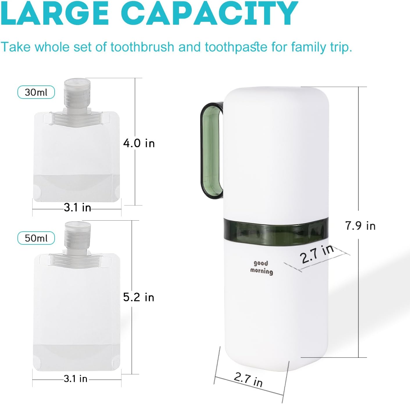 Travel Toothbrush Holder,Toothbrush Holder and Rinse Cup with Handle Toothbrush Travel Case and Portable Travel Pouches for Toiletries Set (Green+Purple+4pc Bag)