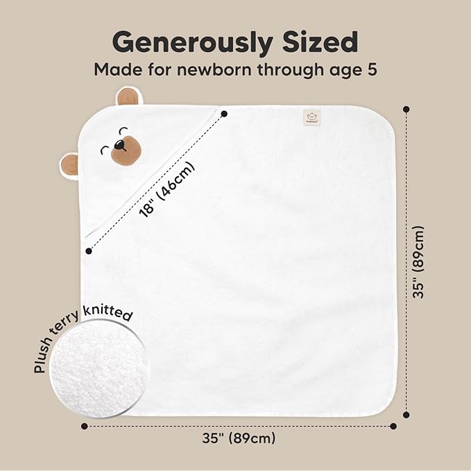 KeaBabies Hooded Baby Towel for Newborn - Viscose Derived from Bamboo Large Baby Bath Towels with Hood for Boys, Girls, Toddler, Extra Absorbent & Soft Newborn Bath Essentials (Grizzly, Regular)