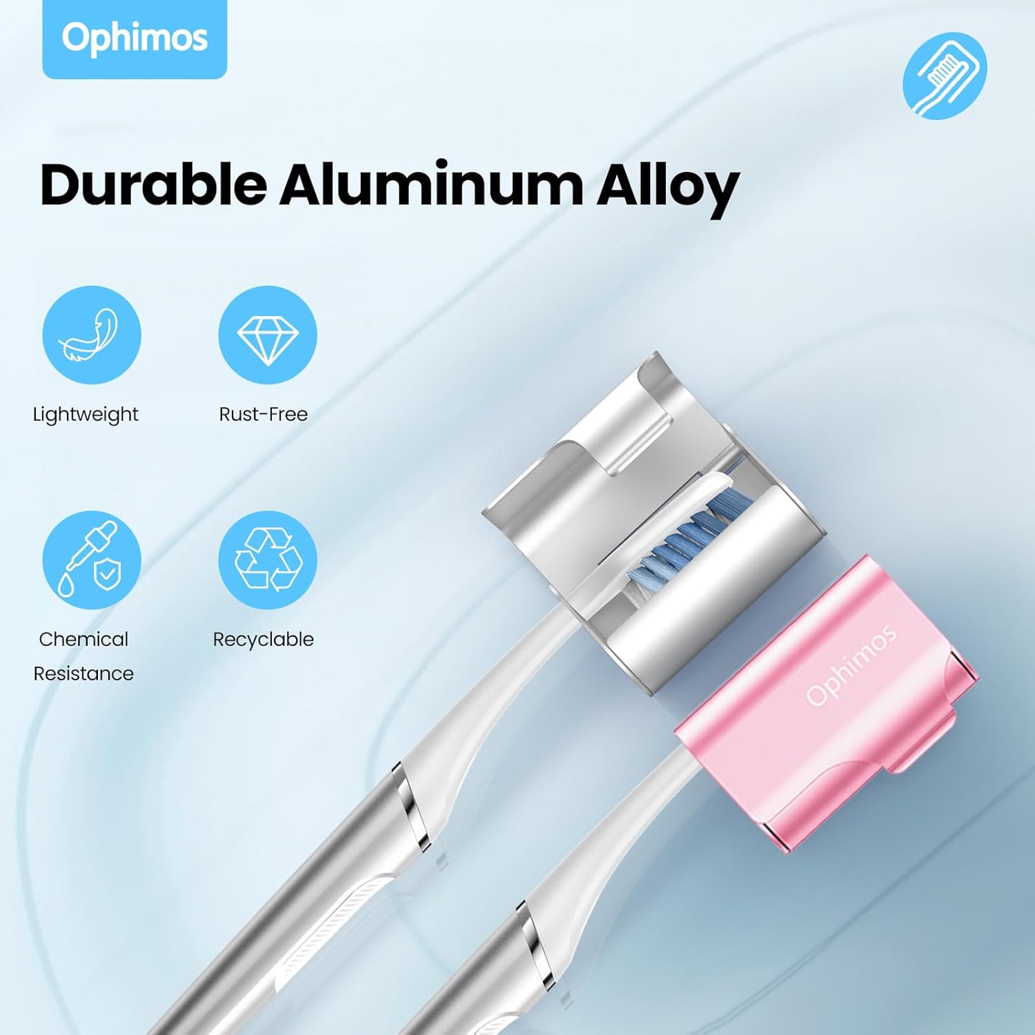 Aluminum Alloy Toothbrush Head Cover/Cap/Protector Case,Travel Toothbrush Covers Long-lasting Toothbrush Head Caps for Most Electric/Manual Brushes, 2 Count -Silver+Pink