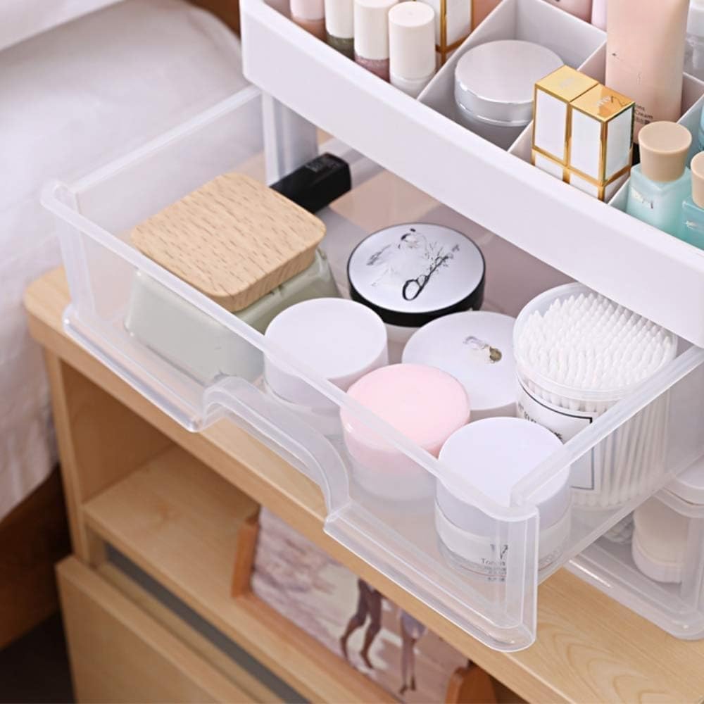 Simbuy Makeup Organizer with 3 Drawers, Bathroom Vanity Countertop Storage for Cosmetics, Brushes, Lotion, Nail Lipstick and Jewelry (White)