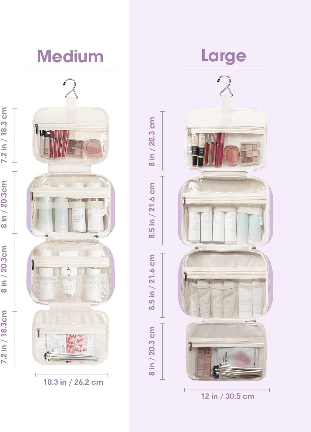 Narwey Travel Toiletry Bag for Women Large Hanging Makeup Bag Organizer Toiletries Bag for Full Size Essentials Accessories Cosmetics (Purple (Large))