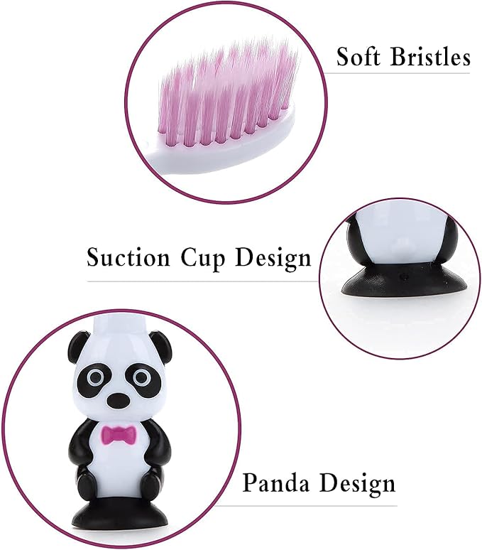Newday Kids toothbrushes 6 Pack Set Soft Bristles with Suction Cup, Includes Travel Covers, Bear Panda toothbrushes for Kids Boys & Girls, Toddlers &Children Teeth Age 3+