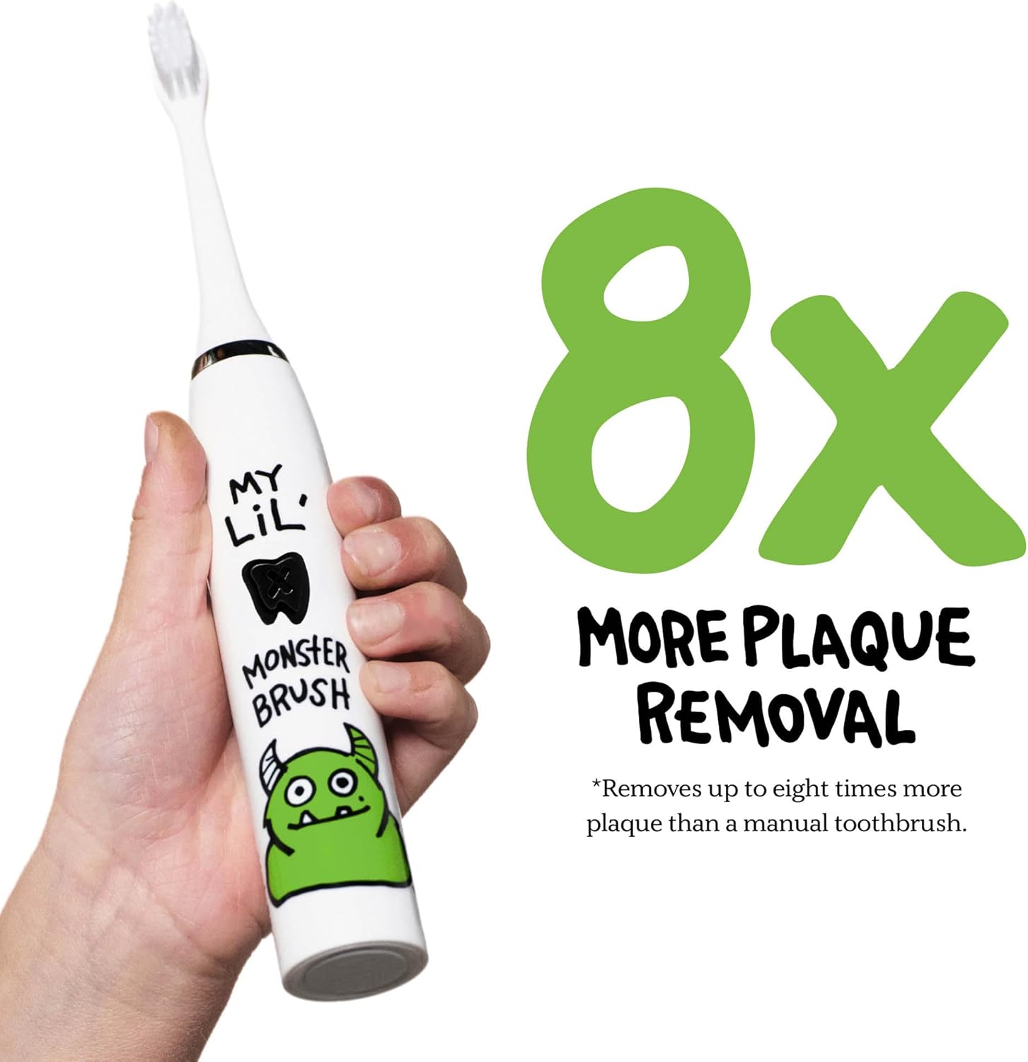 Made by Dentists Kids Electric Toothbrush - Rechargeable Vibrating Toothbrush with Timer, Includes 6 Replacement Heads, Halloween Gifts for Kids, Girls and Boys, Kid & Toddlers Age 2+, Monster