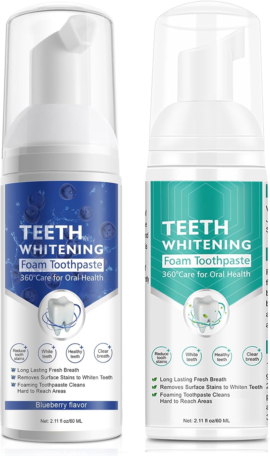 2PCS Foam Toothpaste, Whitening Baking Soda Toothpaste, Ultra-fine Mousse Foam Deeply Cleaning Gums, for Great Oral Care & Whitening Result Blueberry and Mint
