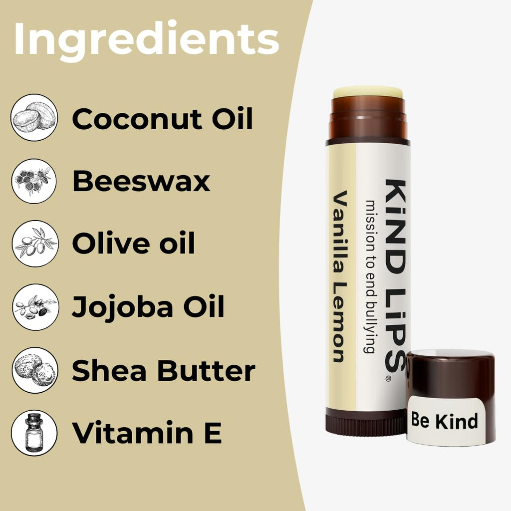 Kind Lips Vanilla Lemon Lip Balm 2 Pack – Hydrating Organic Lip Care with Refreshing Citrus & Sweet Vanilla – Natural, Gluten-Free, Grain-Free, Made in USA