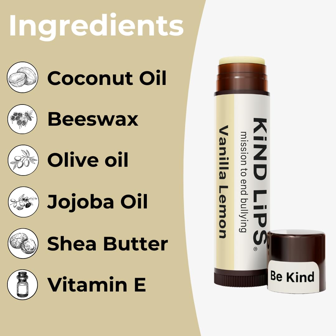 Kind Lips Vanilla Lemon Lip Balm 2 Pack – Hydrating Organic Lip Care with Refreshing Citrus & Sweet Vanilla – Natural, Gluten-Free, Grain-Free, Made in USA