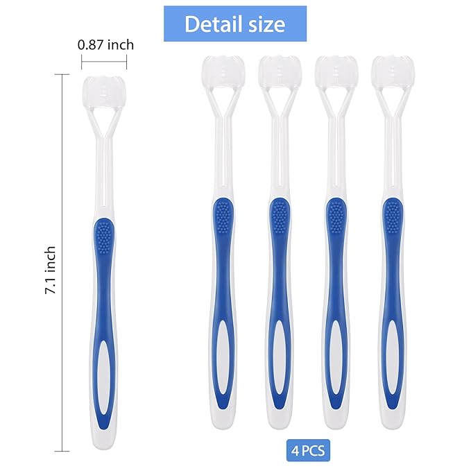 4 Pieces Toothbrush 3 Sided 7.1 Inch Autism Sensory Toothbrush 360 Degree Cleaning Travel Brush Complete Teeth Gum Care Angle Clean Tooth(Blue)