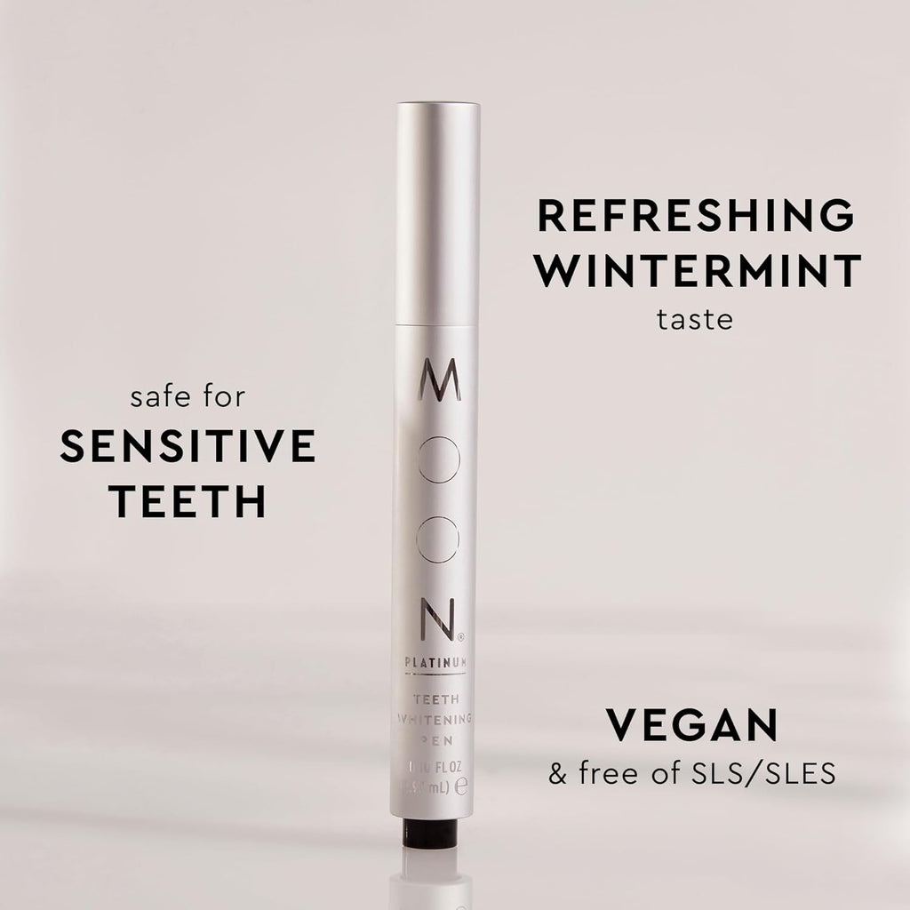 MOON Teeth Whitening Pen, Platinum Mint, 0.09 Fl Oz, Gentle on Teeth, Whitens with Antioxidants & Essential Oils, Vegan Whitening Gel in an Easy Applicator