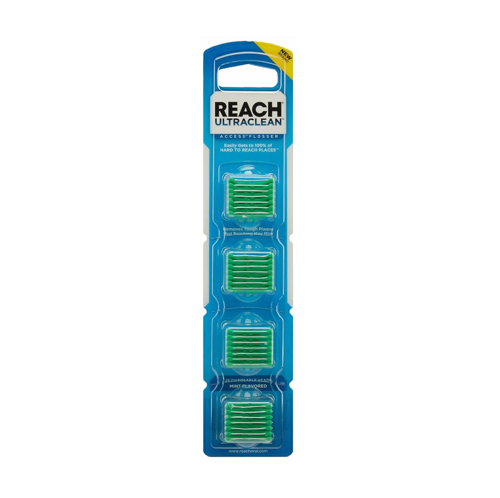REACH Ultraclean Access Flosser Refill Heads, Mint, Plaque Remover for Teeth, Shred Resistant, for Hard to Reach Areas, Oral Care, PFAS Free, for Adults & Kids, 1 Pack, 28 Count