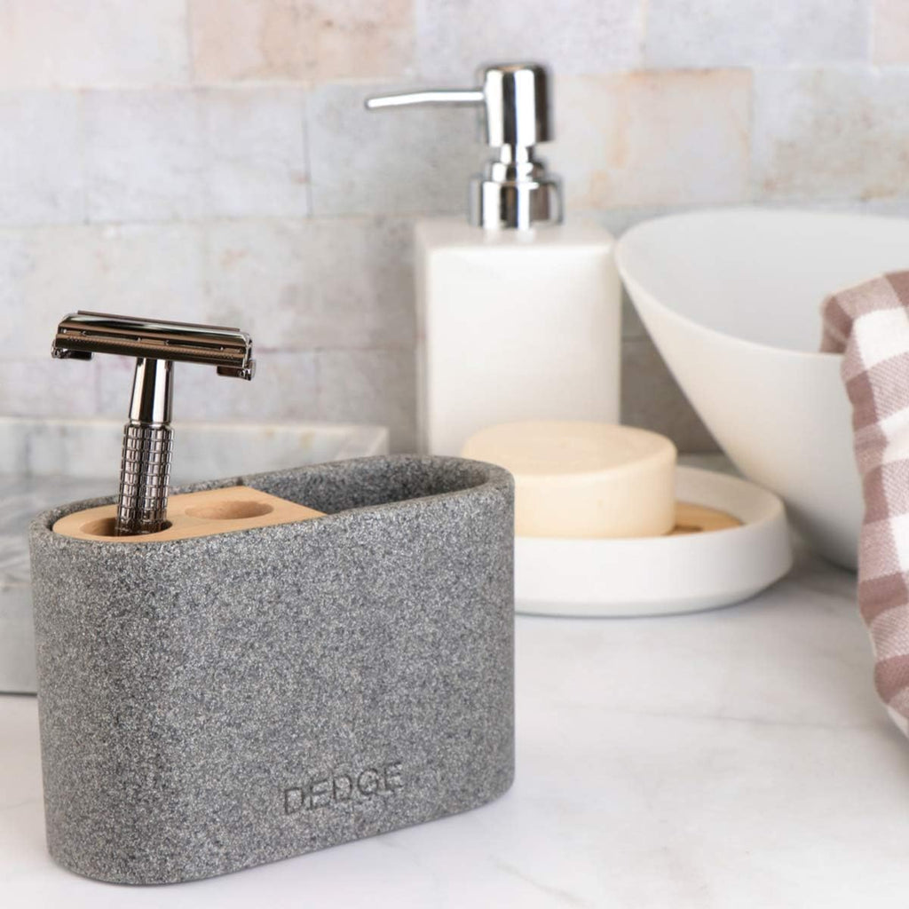 Dedge 3 Slots Bamboo Toothbrush Holder Electric Toothbrush Holder and Toothpaste Holder for Bathroom Countertop Accessories Storage,Toothbrush Holders for Bathrooms, Gray Sandstone Style Organizer