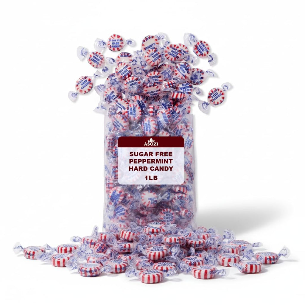 Sugar Free Peppermint Hard Candy- 1lb Bulk Sugar Free Hard Candy, Peppermint Discs Individually Wrapped Keto And Diabetic Friendly, for Parties & Holidays