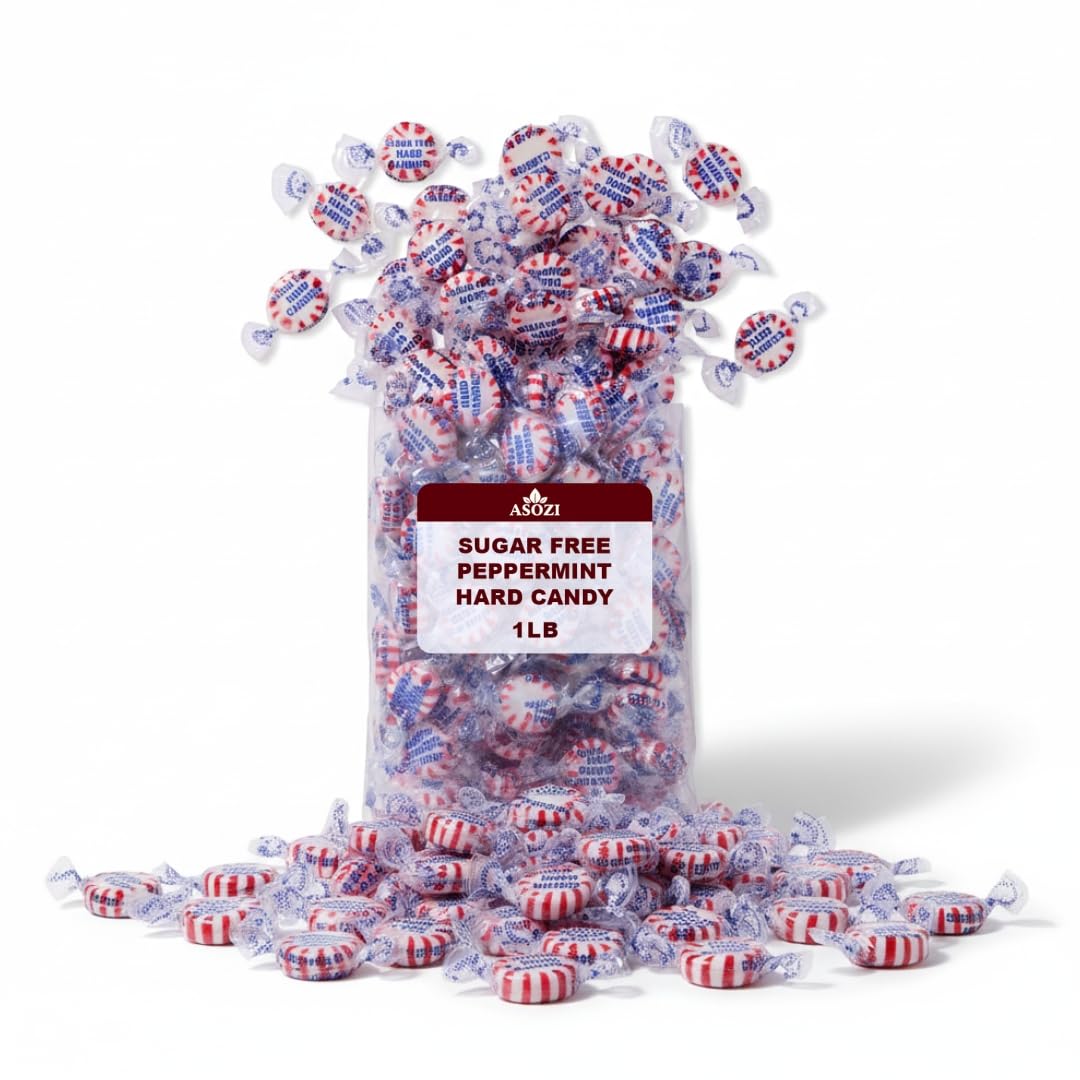 Sugar Free Peppermint Hard Candy- 1lb Bulk Sugar Free Hard Candy, Peppermint Discs Individually Wrapped Keto And Diabetic Friendly, for Parties & Holidays