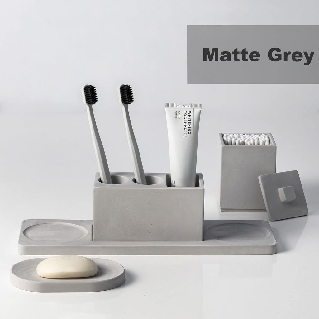 Bathroom Accessory Set Grey, Diatomite, Bathroom Accessories Countertop Complete with Electric Toothbrush Holders, Soap Dish Set