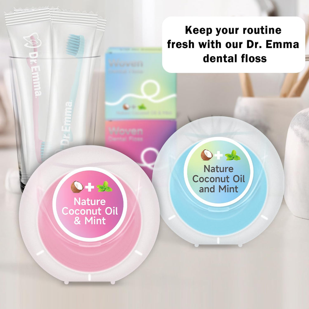 Dr. Emma Woven Dental Floss Coconut Oil Infused Expanding Dental Floss, Oral Care Stretchable Floss, Mint 33yd Blue, Pack of 4