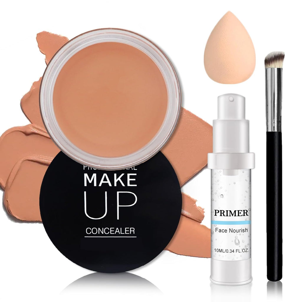 Under Eye Concealer for Dark Circles with Primer,Pot Concealer Full Coverage Tattoo Cover up Makeup,Nourishing and Moisturizing,Cruelty-free（06 Tan）