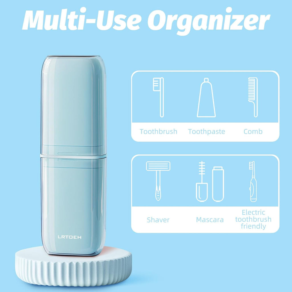 Toothbrush Travel Cup, 4-in-1 Toothbrush Holders with Cover, Portable Tooth Brush Travel Case for Family, Multi-Function Travels Cup, Toothpaste Storage Container (Blue)