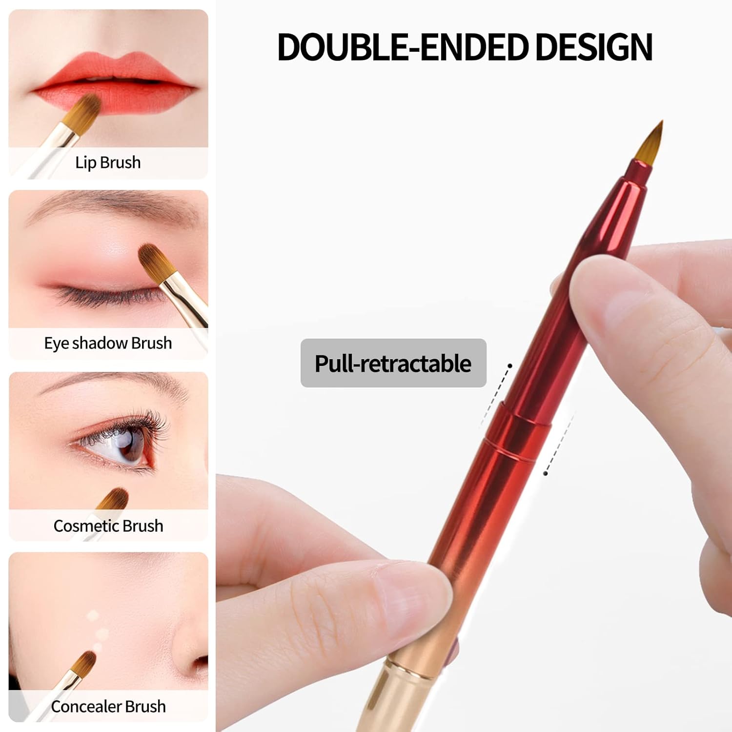 Unaone [2 Pack] Lip Brush for Lipstick, Retractable Lip Brushes, Dual-ended Makeup Brush for Lipstick Lip Gloss, Include Lid