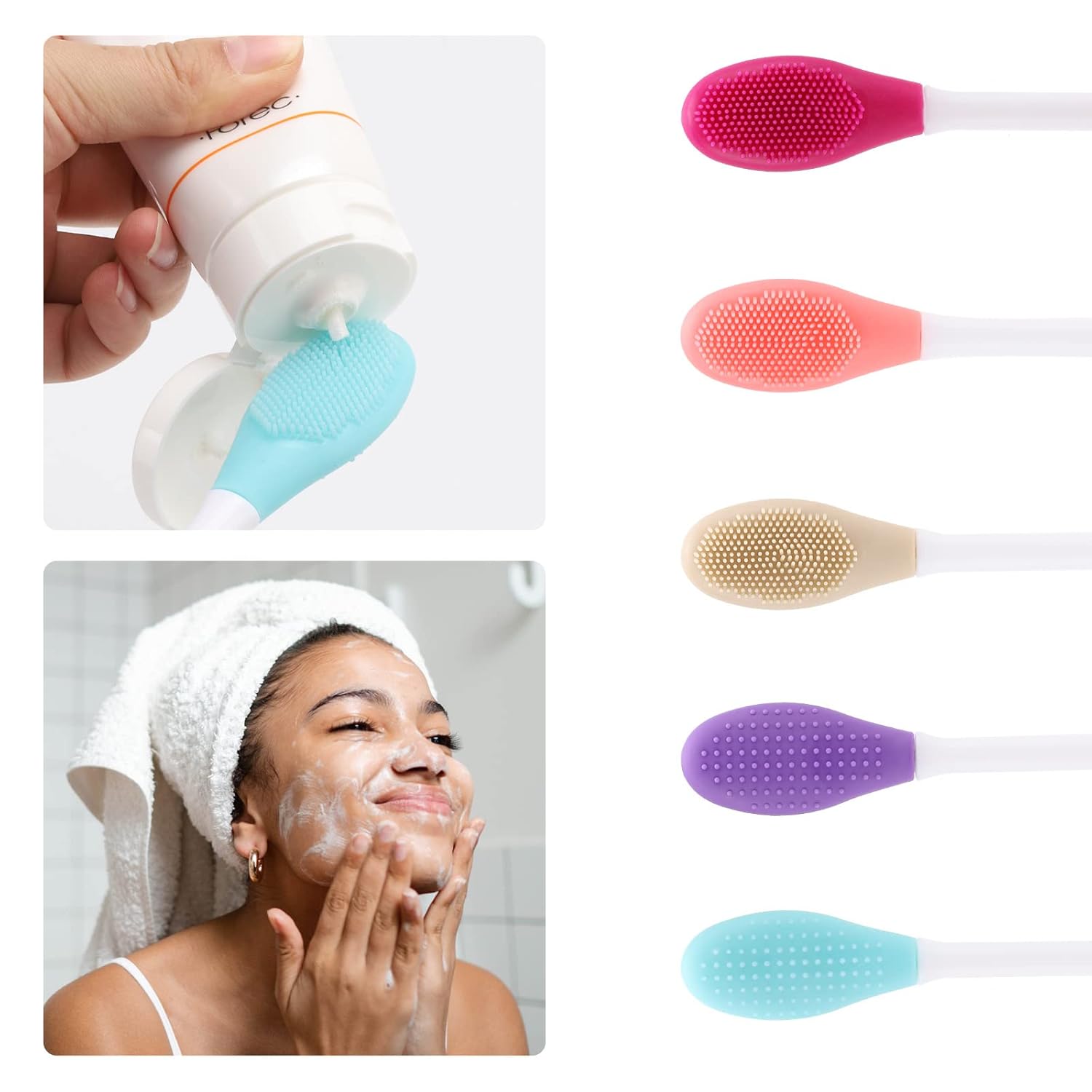 20 Pcs Silicone Face Mask Applicator, 2 in 1 Double-Sided Facial Scrubber Brush Tool, Double-Head Manual Cleansing Brush for Deep Gentle Exfoliating