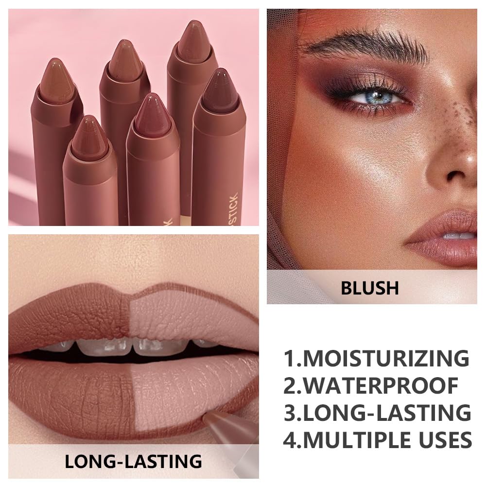 BINGBRUSH 2 in 1 Lip Liner and Lipstick Combo, Matte Lipstick Long Lasting Waterproof Lip Pencil Crayon, Smudge Proof Lip Stain,Hign Pigmented Women’s Lip Makeup(02#Blush Whisper)