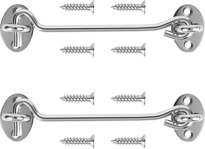 6" Silver Stainless Steel Gate Latch, Barn Door Lock with Screws, Privacy Hook for Inside Door, Fence, Window, 2 PCS