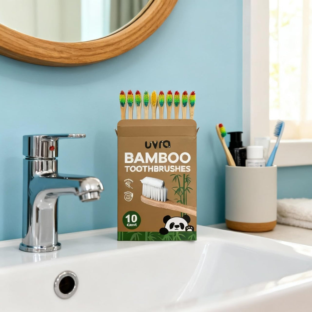 Bamboo Toothbrushes for Adults - 10 Pack Biodegradable Bamboo Toothbrush Teeth Colorful Bristle Natural Bamboo Tooth Brush Dental Eco Wood Toothbrushes (Multicolour)