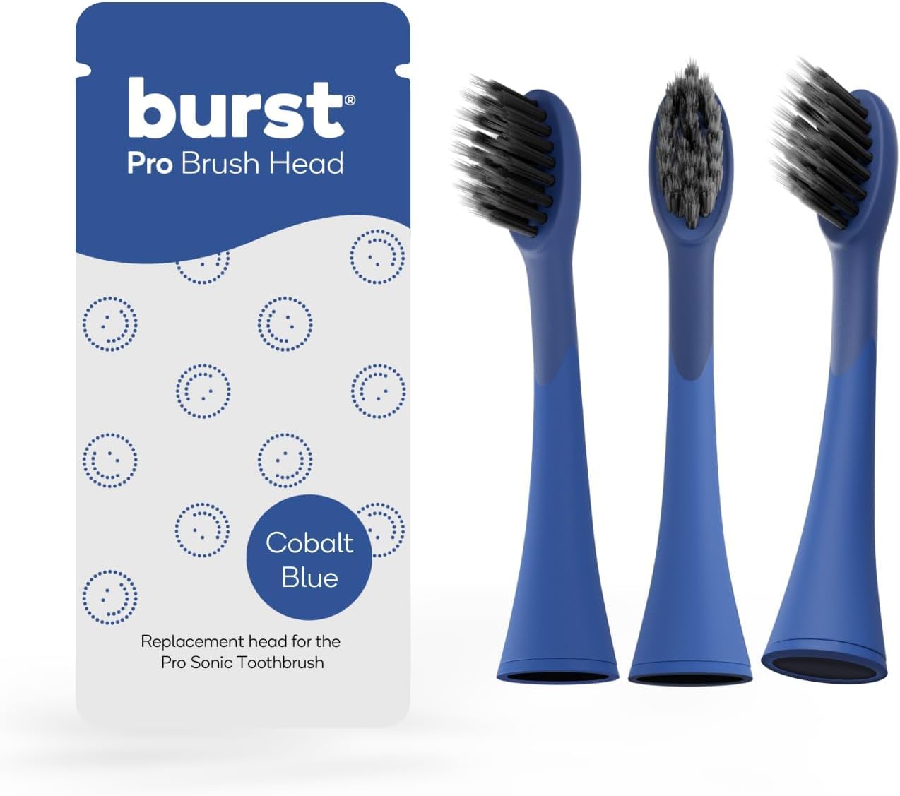 BURST Pro Sonic Electric Toothbrush Genuine Replacement Heads (Cobalt Blue/3 Pack) | Soft Bristles for Deep Clean, Stain & Plaque Removal