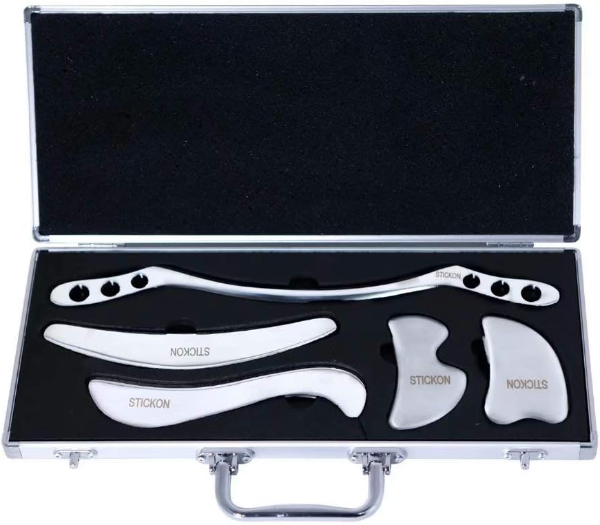 STICKON Stainless Steel Gua Sha Scraping Massage Tool Set IASTM Tools Great Soft Tissue Mobilization Tool (Q Shape)