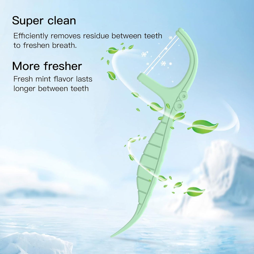 Mint Flavor 400 Count Dental Flossers,LIAMOSS Double Thread Floss Picks Thorough Cleans Teeth in One Minute,Glides Well Between Tight Teeth,Encourage Flossing Habits(Mint,4 Pack)