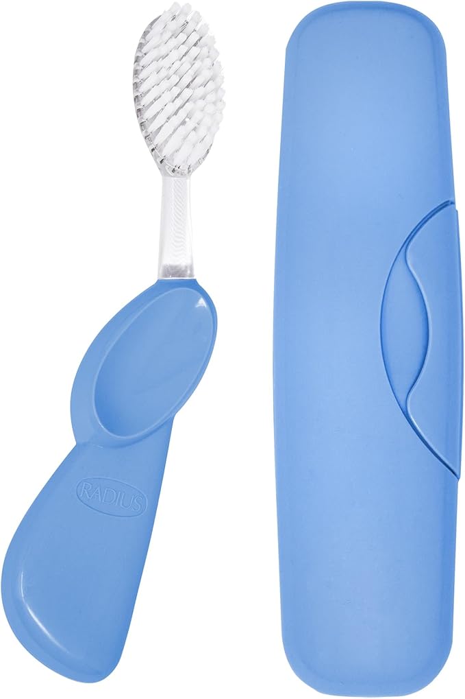 RADIUS Toothbrush Big Brush with Replaceable Brush Head BPA Free ADA Accepted - Left Hand - Pastel Periwinkle Blue Brush with Pastel Periwinkle Blue Case