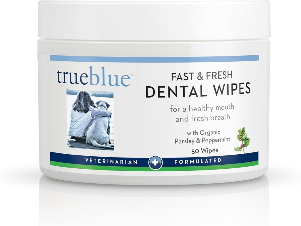 TrueBlue Parsley & Peppermint Fast and Fresh Dog Dental Wipes – Pre-Moistened Teeth Cleaning Pads - Non-Toxic, All-Natural Tooth Cleansing– 50 Count
