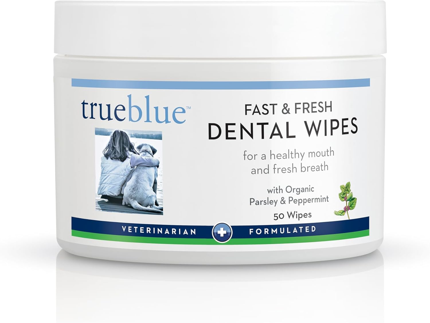 TrueBlue Parsley & Peppermint Fast and Fresh Dog Dental Wipes – Pre-Moistened Teeth Cleaning Pads - Non-Toxic, All-Natural Tooth Cleansing– 50 Count