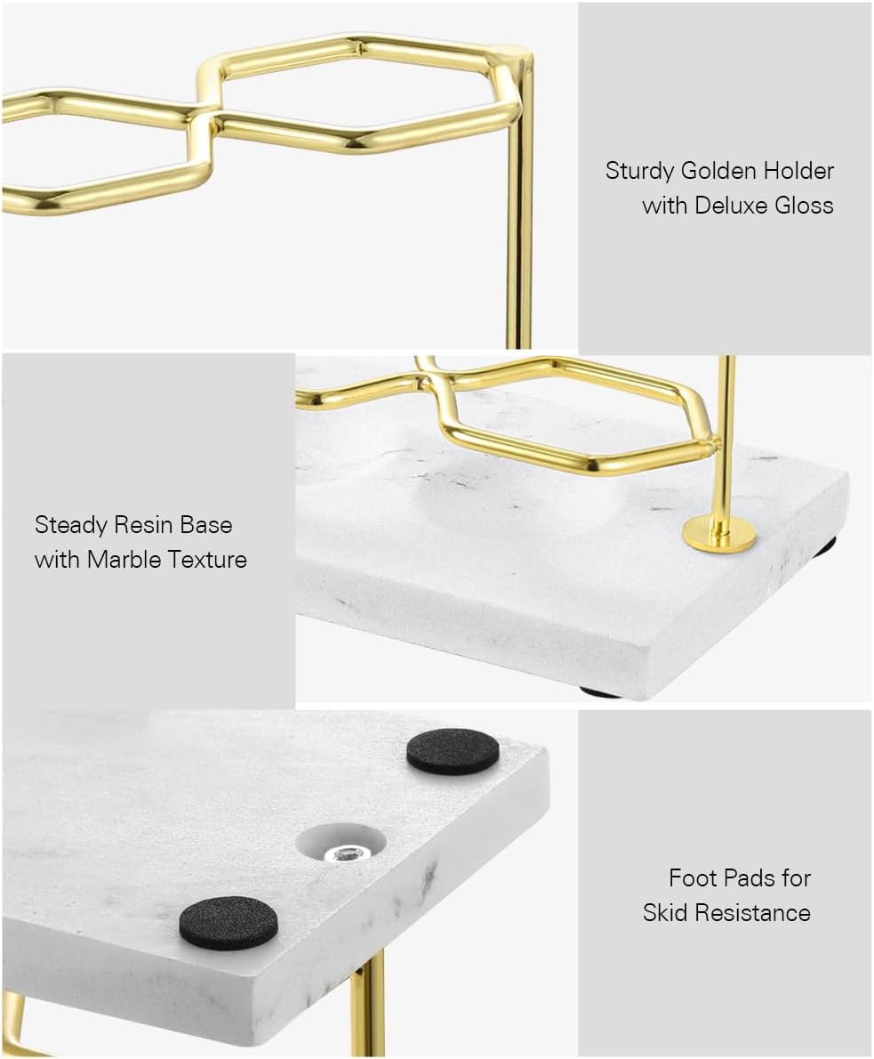 Emibele Toothbrush Holder, Resin Electric Toothbrush Holder with 3 Slots 2 Layers, Non-Slip Bathroom Accessories Organizer Toothbrush Toothpaste Razor Cleanser, Gold Marble White