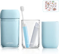 Travel Toothbrush Case, Mini Wash Cup with Foldable Toothbrush, Portable Rinse Cups with Cover, Compact Size Toothbrushes Holder for Camping, Business, Gym, Hiking(Blue)