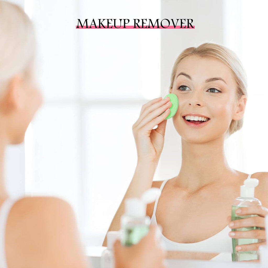 Patelai 120 Pieces Compressed Facial Sponge for Estheticians Face Makeup Removal Cleansing Sponge Pad Exfoliating Spa Wash Round Facial Cleansing Pads Supplies(Green)