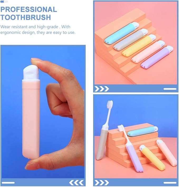 5Pcs Folding Toothbrush with Soft Bristles Ergonomic Grip Convenient Portable Travel Teeth Brush for Home Camping and Daily Use in Random Macaron Colors Random Color