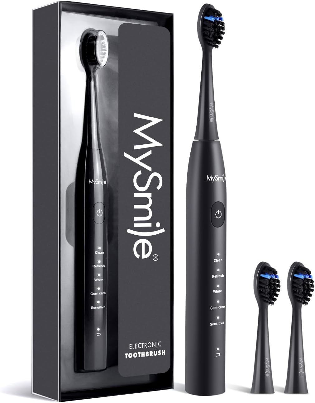 MySmile DY156 Electric Toothbrush for Adults, Rechargeable Sonic Battery Toothbrush Portable with 3 Brush Heads, 2 Mins 5 Modes Smart Timer, 45000VPM, One Charge for 60 Days – Black