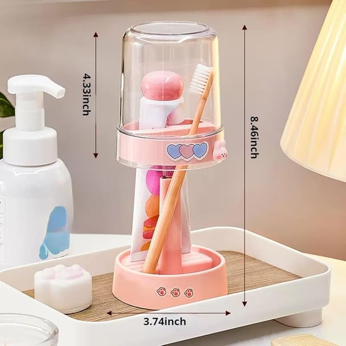 Kids Toothbrushes Holder with Cute Cup, with Kawaii Badge Sticker, Electric Toothbrush Holder for Kids Toddler, Tooth Brush Stand, Creative Bathroom Organizer Storage (Pink)