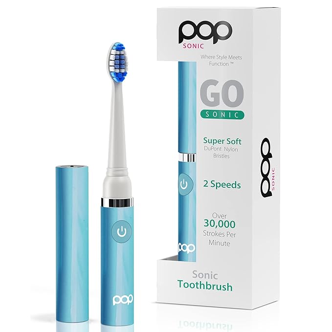 Pop Sonic Electric Toothbrush (Blue Pastel) - Travel Toothbrushes w/AAA Battery | Kids Electric Toothbrushes with 2 Speed & 15,000-30,000 Strokes/Minute, Dupont Nylon Bristles