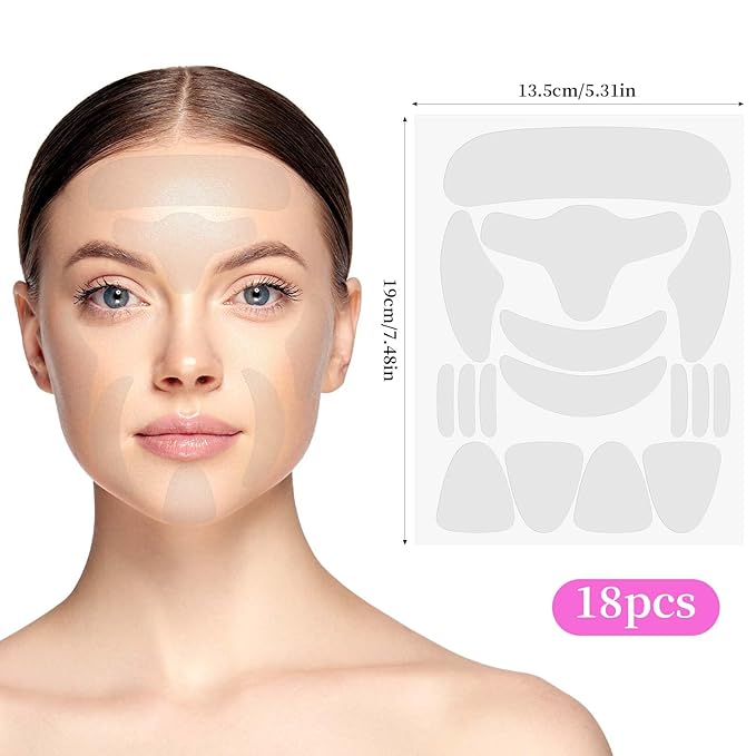 18pcs Facial Wrinkle Patches, Transparent Women Anti Wrinkle Facial Patches Suitable for Forehead Lines Frown Areas Smile Creases and Chin