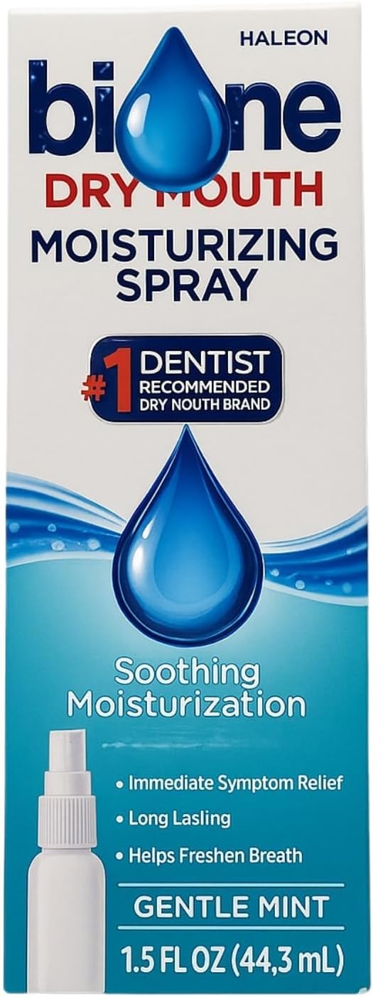 Moisturizing Dry Mouth Spray, Biotene'e Moisturizing Spray for Dry Mouth and Bad Breath - Gentle Mint 1.5 fl oz (Pack of 1)