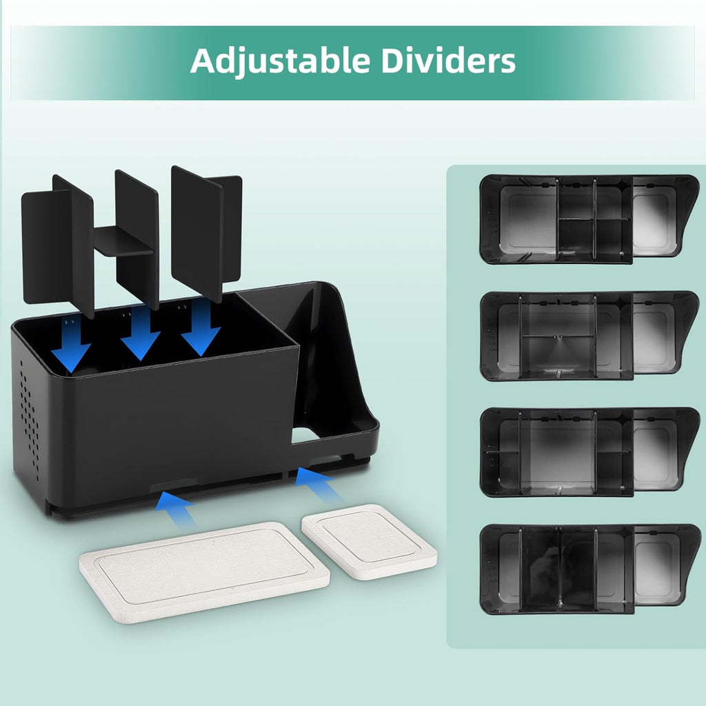 Toothbrush Holder for Bathroom Organizer with Diatom mud Board，Detachable 8 Slots Kids Electric Toothbrush Holder and Toothpaste Stand for Countertop Accessories Storage (Black)