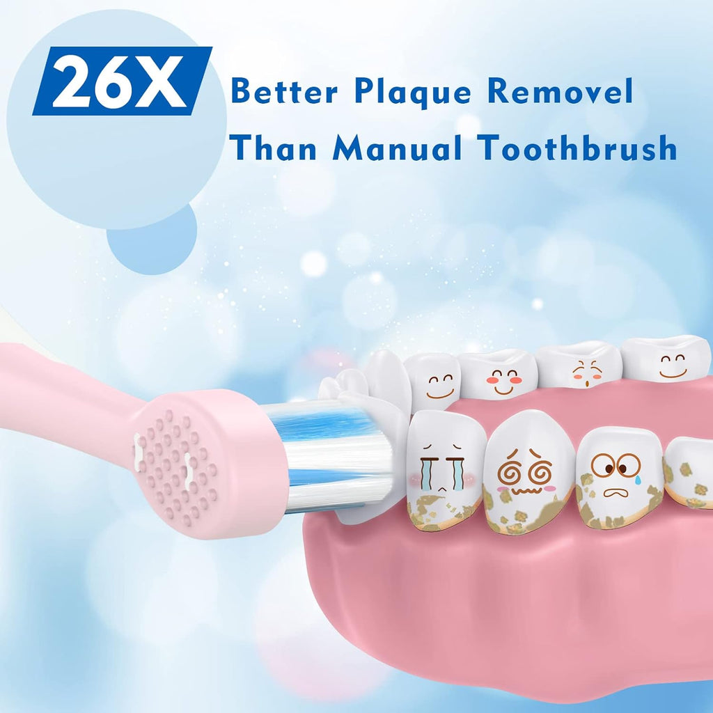 Kids Electric Toothbrushes Sonic Rechargeable Tooth Brush Gifts for Boys and Girls Smart Timer Power Toothbrush - 3 4 5 6 7 8 9 10 11 12 (Pink)