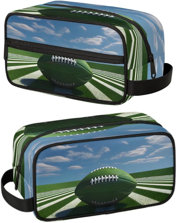 Sport Ball Rugby Boys Travel Toiletry Bag Waterproof Wash Bag Shower Shaving Bag Cosmetic Organizer Makeup Bag Portable Toiletries Accessories for Women Men Green Rugby