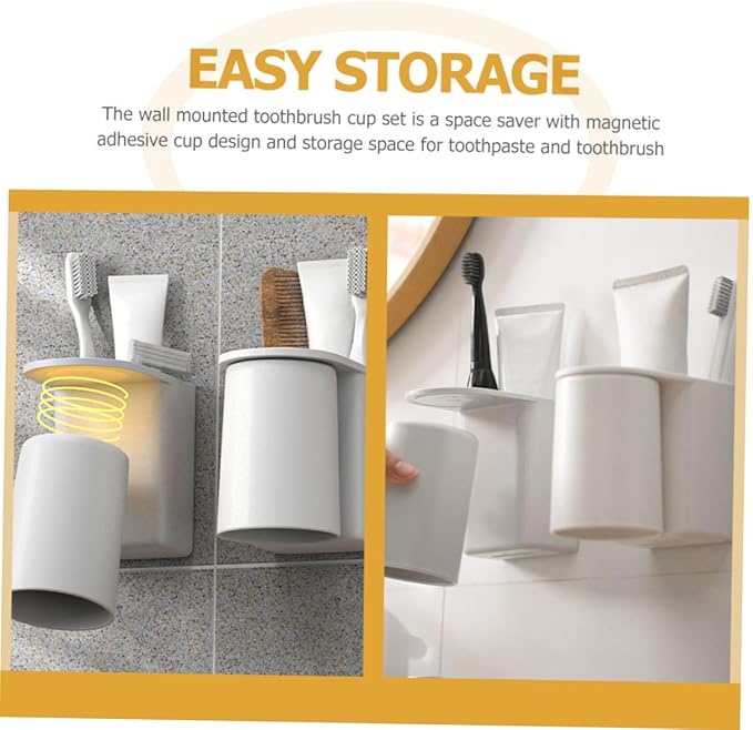 Self-draining Magnetic Toothbrush Cup with Wall-mounted Abs Holder Easy Installation Bathroom Shelf for Electric Toothbrush Storage Dust-resistant and Quick Dry Design White