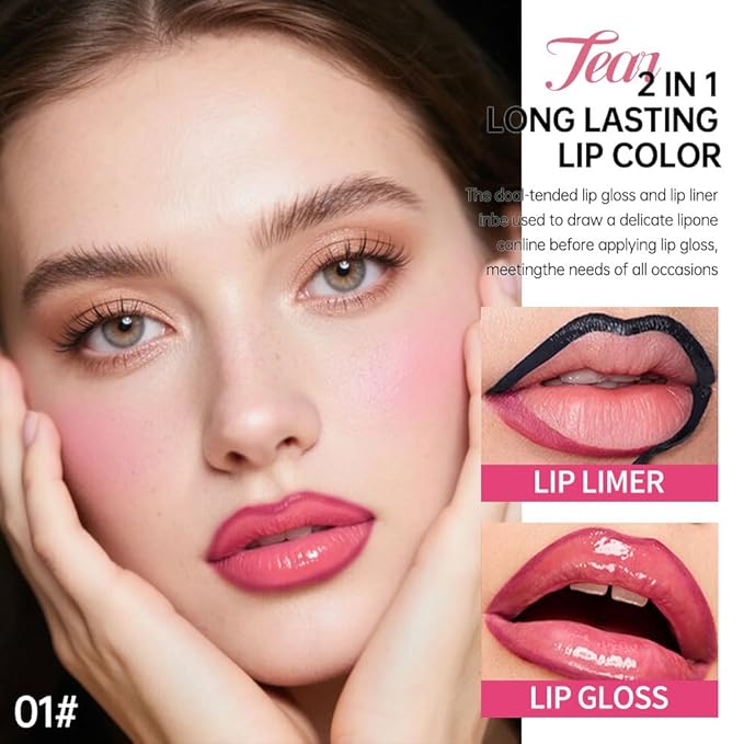 Dual-Ended Peel Off Lip Liner & Stain in Rose Petal Pink – Tattoo-Like Peel Off Lip Stain Liner + High Shine Hydrating Lip Tint, Long-Lasting Waterproof Smudge-Proof Duo for Plump Natural Pink Lips