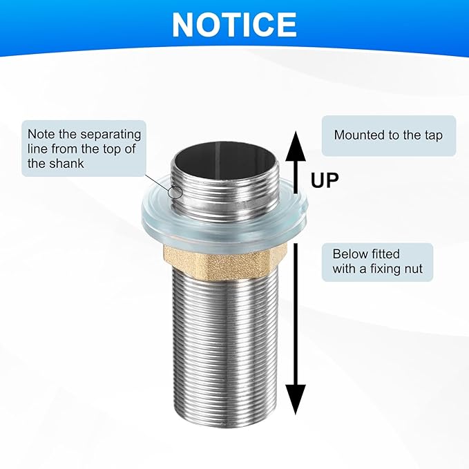 uxcell Faucet Mount Extension Shank 3.2"x 1.25" Stainless Steel Pipe Faucet Extension Nipple Locknut Kit Extension Threaded Lengthen Fixed High Foot with Raised Nut and Gasket Fittings