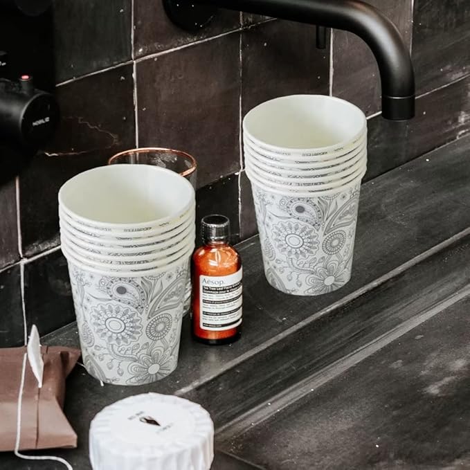 [300 Pack] 5 oz Mini Paper Cups, Small Mouthwash 5 OZ, Disposable Bathroom Cups, Paper Coffee Cups 5 Ounce for Bathroom, Supermarket, Birthday Party, Travel, Events, Picnic, BBQ (Paisley)